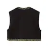 Comércio exterior transfronteiriço moda versátil design casual caimento justo estilo europeu e americano feminino gola redonda bordado colete curto