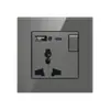 Hong Kong e Macau Exportador Vidro Cinza USB com Painel de Cinco Furos Fabricante Atacado Doméstico Duplo Transfronteiriço Multifuncional Tipo 86