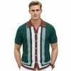 Ropa de Hombre Transfronteriza Cardigan a Rayas de Contraste Estilo Retro Americano Camisa Polo Verano Nuevo Tejido de Punto de Manga Corta para Hombre Sj0143