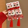 Horquilla de Borla Roja de Danza del León de Año Nuevo para Niñas y Niños, Accesorio Hanfu de Estilo Chino Tradicional, Adorno para el Cabello de Año Nuevo Estilo Chino