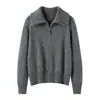Cardigã de Cashmere Feminino 100% Cashmere Puro Novo Versátil Gola Lapela Cor Lisa Manga Longa Tricotado Quente Casaco Suéter