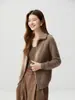 Cardigan de tricô de cashmere com zíper duplo e corte solto para mulheres, gola reversa, mangas compridas, casaco de tricô, ponto musgo, espessado, estilo simples
