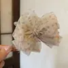 Grampo de Banana Coreano Super Fada Elegante de Rede com Bolinhas Grampo de Cabelo com Laço de Doce Temperamento para Mulheres Grampo de Cabelo Off-White Acessórios de Cabelo