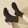 Botines Elásticos Estilo Coreano con Lazo Adelgazantes para Primavera y Otoño, Nuevos Botines de Tobillo con Tacón Alto Grueso y Punta Redonda para Combinar con Faldas, Botines de Tobillo Estilo Ballet