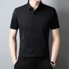 Popular de verano fina para hombre sin costuras casual de manga corta camiseta joven y de mediana edad cuello solapa color liso polo camisa básica
