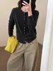 Cárdigan de punto de lana de alta calidad estilo coreano con bloques de color para mujer, perfecto para usar en capas en otoño e invierno, con cuello redondo y un diseño chic