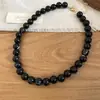 Acessórios de Colar Oval com Contas de Acrílico Cor de Café Transfronteiriços Europeus e Americanos para Mulheres, Corrente de Suéter da Moda, Joias de Luxo Leve e de Alta Qualidade