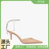 Novos Sapatos Femininos Tamanho Grande Flats Listrados Corrente de Strass Bico Fino Salto Agulha Moda Primavera e Verão 2023 Damasco Clássico