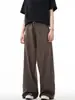 Calça de Alfaiataria Reta Casual de Perna Larga com Cintura Dividida Curva Estilo Retro Americano para Homens e Mulheres, Calça Longa Solta