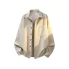Camisa de Manga Larga para Hombre Estilo Old Money Engrosada, Imitación Lino Lyocell Tencel, Primavera y Otoño, Talla Grande, Cuello de Solapa, Top Chaqueta