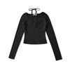Camiseta de manga larga con cordones para mujer, primavera y otoño 2024, nueva camiseta sexy ajustada con cuello en V y parte superior corta.