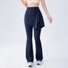 Pantalones de Yoga Falsos de Dos Piezas con Diseño Acampanado Anti-Vergüenza para Mujer, Pantalones Acampanados Finos de Verano de Cintura Alta con Aspecto de Alta Gama