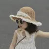 Sombrero de Sol de Paja para Niños de Verano con Cinta de Encaje Anti-ultravioleta Sombrero de Pescador Transpirable Estilo Occidental Sombrero de Princesa