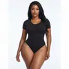 Body Moldeador de Manga Corta sin Costuras Body de Nylon Alta Elasticidad Control de Abdomen Faja Lumbar Levantamiento de Glúteos Escultura de Brazos Prenda Moldeadora de una Pieza