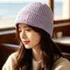 Gorro de punto bordado con letras retro marrón para mujer, otoño e invierno, circunferencia de cabeza grande, gorro que adelgaza la cara, gorro de lana para pareja