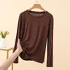 Camiseta de Manga Larga con Lunares Nueva Otoño 2026 para Mujer Cuello Redondo Ajustada Favorecedora Capa Base Ropa Interior Top Retro