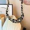 Conjunto de colar de diamante retrô europeu e americano elegante brincos de ouro preto moda yan-hui vestido acessórios luz luxo high-end senso
