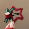 Presilha de Cabelo de Pelúcia Estrela Vermelha de Ano Novo, Presilha BB para Franja em Laço, Presilha Lateral de Cabelo, Acessório de Cabelo para Cabeça de Natal