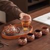 Tetera Xishi de Arcilla Roja y Morada Tamaño Viaje, Una Tetera con Cuatro Tazas, Tetera Tesoro Dinastía Tang de Lujo Ligero, Juego de Té, Regalo Souvenir, Regalo Conmemorativo