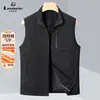 Colete térmico masculino com retenção de calor, gola alta para outono e inverno, aquecimento infravermelho distante, bolsos com zíper, estilo workwear, adequado para o trajeto, sem mangas