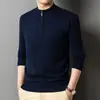 Suéter Nuevo de Cuello Alto para Otoño e Invierno para Hombres de Mediana Edad, Color Sólido, Top con Media Cremallera, Moda de Punto Holgado como Capa Base