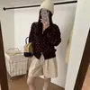 Estilo coreano ~ Suéter de punto fino con lunares y bloques de color, agradable para la piel, con capucha, top corto, doble cremallera, corte holgado, chaqueta adelgazante