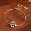 Artículo más vendido transfronterizo: Set de Pendientes y Pulsera para Mujer Estilo Minimalista de Lujo Ligero, Cuadrados de Esmeralda con Incrustaciones de Circonita, Chapado en Oro de 18 Quilates
