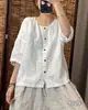 # 501 camisa feminina de algodão e linho, gola redonda, cor sólida, casual, versátil, corte solto, modeladora, novo estilo, respirável, camisa de manga média