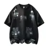 2026 Verano Nuevo Estilo Callejero Americano Camiseta de Algodón de Manga Corta Pintada a Mano Unisex Holgada Marca de Moda Hombro Caído