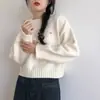 Suéter corto grueso para mujer, nuevo estilo otoño e invierno, holgado, casual, moderno, elegante, tejido grueso, top de punto de color caramelo