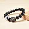 Longma Fabricante Venta al por mayor Pulsera DIY estilo danza del león con piedra de plata de doble ojo para hombres y mujeres, decoración de cuentas de oración de estilo chino