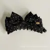 Presilha Banana Vintage de Bolinhas Preto e Branco com Laço para Mulheres, Presilha de Rabo de Cavalo de Alta Qualidade, Grampo para Coque na Parte de Trás da Cabeça, Presilha Vertical para Cabelo