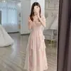 2026 Nueva Moda de Verano Vestido Largo Estilo Francés con Cuello Cuadrado, Ceñido a la Cintura, Adelgazante Vestido de Chifón Estilo Hada, Venta al por Mayor Transfronteriza