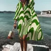 Amazon 2025 Comércio Exterior Moda plus size Feminino Solto Novo Estampa Digital Manga Longa Lapela Camisa Vestido