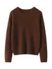 Suéter circular de cachemira para mujer, jersey de cuello redondo, suéter base de seda de morera, tejido versátil de color liso