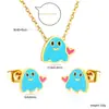 Conjunto Popular Lindo de Aretes y Collar de Helado de Cereza Transfronterizo, Aretes Dulces y Delicados, Conjunto de Joyería de Acero Inoxidable para Mujeres