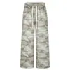 Pantalones largos de camuflaje para hombre, marca de tendencia europea y americana, pantalones casuales retro holgados de pierna ancha con cordón y cintura elástica, pantalones deportivos