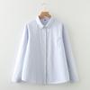 Clásico indispensable ~ camisa Oxford de manga larga para mujer con rayas verticales en el cuello, color azul claro a rayas, top base ajustado