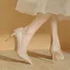 Grulla Blanca Almohada Tacones Altos Franceses Mujer Stiletto Estudiante Dieciochoañera Celebridad de Internet Cristal Boda Fotos de Boda Zapatos de Boda de Color Claro Regalo