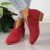 Outono e Inverno Cross-border AliExpress Amazon Leopard Print Root Botas Curtas Zíper Lateral Cabeça Redonda Boca em V Camurça Botas Nuas Femininas em estoque
