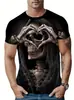 Camiseta de Verano para Hombre de Manga Corta con Estampado Digital 3D de Calavera Oscura Europea y Americana, Holgada, Adelgazante, Versátil para la Calle