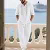 Conjunto de Ropa de Verano Nuevo para Hombre Sudadera Holgada Camisa Traje de Lino Casual Pantalones Rectos de Pierna Ancha para Hombre