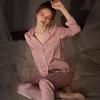 Pijama de seda de hielo de primavera y verano para mujer de manga larga, color sólido, simple, con sentido de alta gama, para el hogar, fino, casual, al por mayor