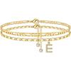 Comercio Exterior Transfronterizo 14k Chapado en Oro Exquisito Cadena Figaro en Capas Tobillera con Letra Inicial Conjunto para Verano