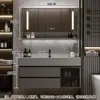 Juego de Gabinete de Baño de Madera Maciza Integrado con Roca, Lavabo Minimalista Moderno, Espejo de Lavabo, Lavabo de Tocador de Baño