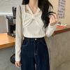 Camiseta de manga larga con base interior, elegante, dulce y atractiva, combinable con todo para mujer, otoño 2024, diseño de camiseta pequeña de estilo occidental que reduce la edad.