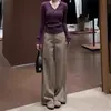 Calça Wide Leg Cáqui para Mulheres, Novo Estilo Verão 2026, Estilo Old Money, Cintura Alta, Emagrecimento, Calça de Alfaiataria Casual Solta