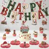Banner de cumpleaños retro americano transfronterizo navideño con elementos de renos, banner con letras, adornos colgantes en espiral y decoraciones para topper de pastel