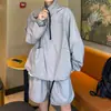 Conjunto Esportivo para Homens, Jaqueta Respirável com Proteção Solar, Roupa de Verão com um Conjunto Completo de Bermudas Que Fazem Você Parecer Mais Magro, Secagem Rápida e Proteção Solar