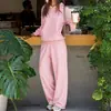 Conjunto de sudadera y pantalón liso de estilo europeo y americano, sencillo y deportivo, conjunto casual de dos piezas para mujer, con capucha y bolsillos, pantalones casuales de pierna recta
